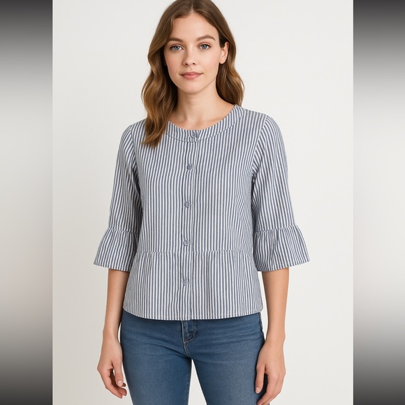 Sandro Seersucker Peplum 3/4 Sleeve Light Jacket Size Large - Picture 1 of 8